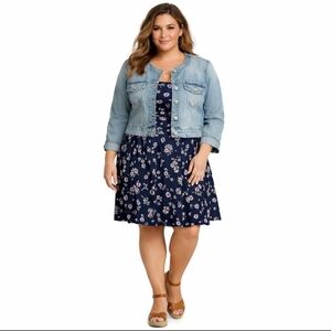 TORRID Cropped Collarless Denim Jacket